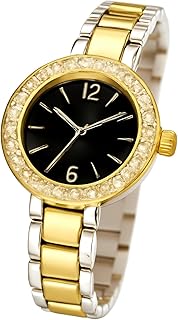 ساعة يد بعرض انالوج من الفولاذ المقاوم للصدأ أنيقة بتصميم كلاسيكي مع سوار متين وأنيق من الفولاذ المقاوم للصدأ للنساء