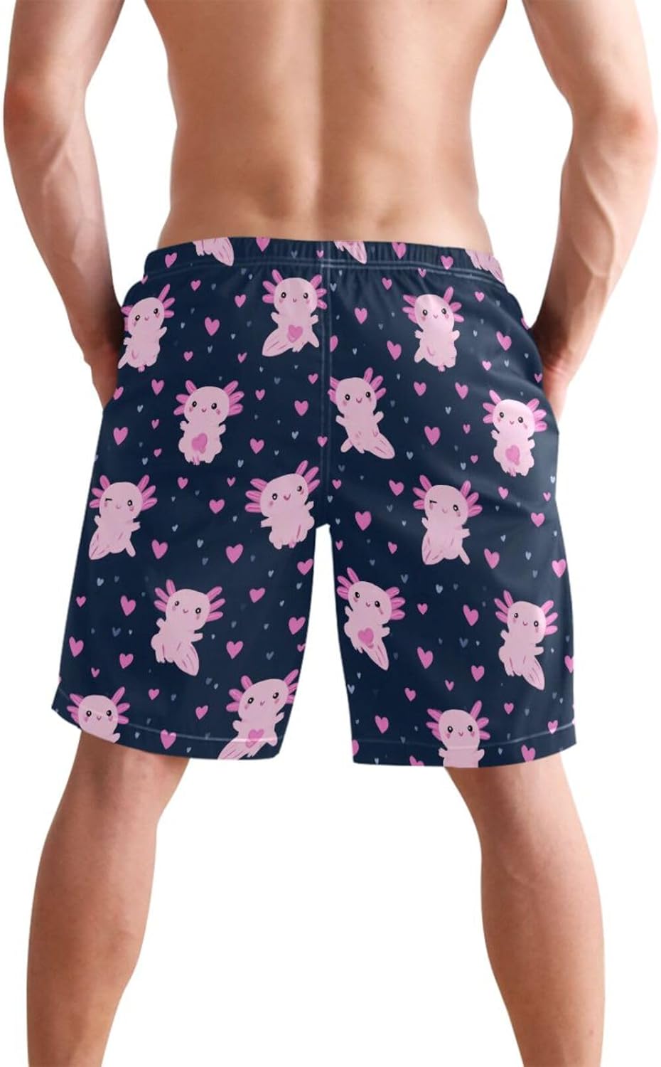 Boccsty Men's Swim Trunks Green Alien Pattern Summer Beach Shorts Quick Dry Bathing Suits with Mesh Lining S
