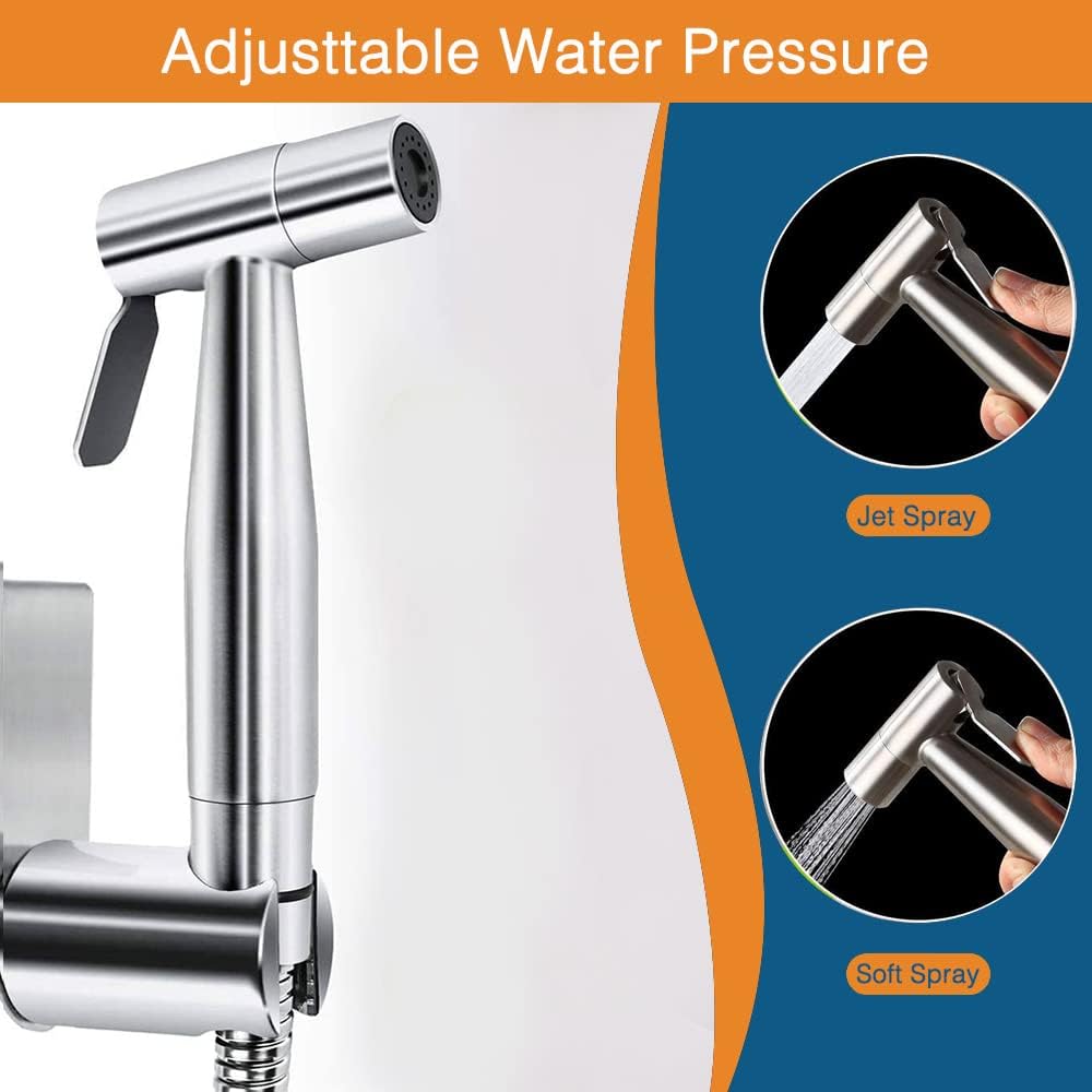 Aquadalus Handheld Bidet Sprayer for Toilet - Toilet Bidet Sprayer with Adjustable Water Pressure Control for Feminine Wash, Stainless Steel Brushed Nickel Cloth Diaper for Baby Wash