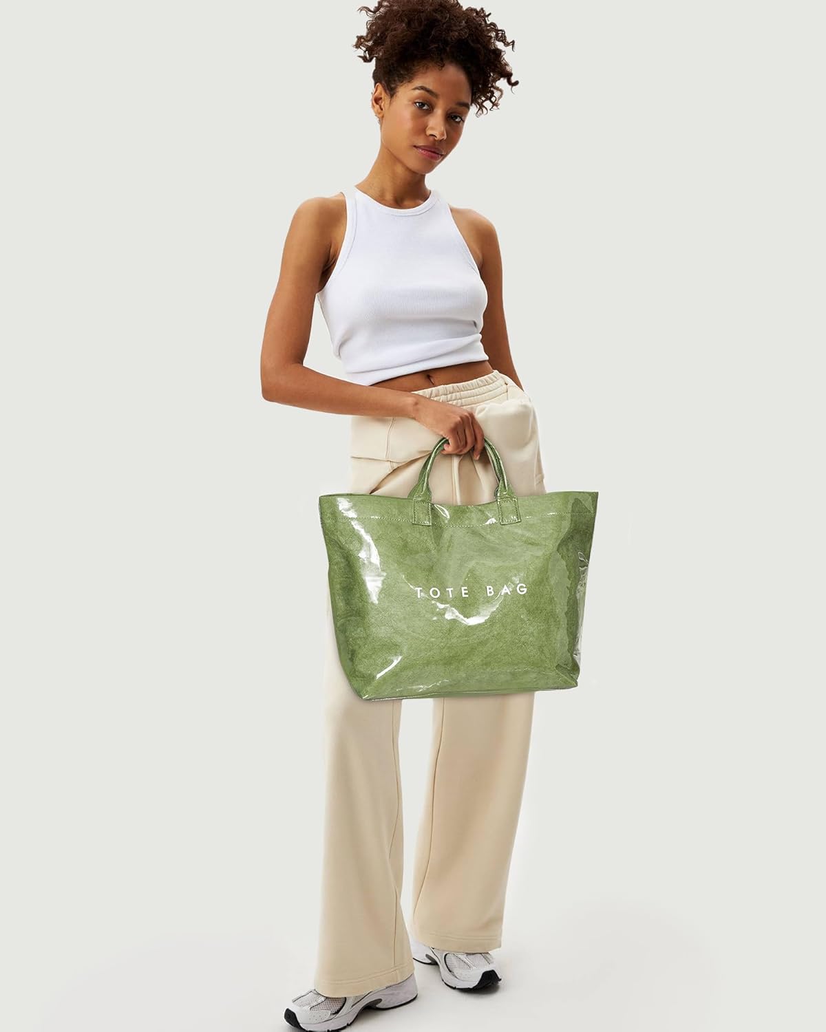 Lushandy PVC Tote Bag Women's Plastic Tote Purse Large Letters Print Hobo Handbag for Work, Beach, Gift - Image 7