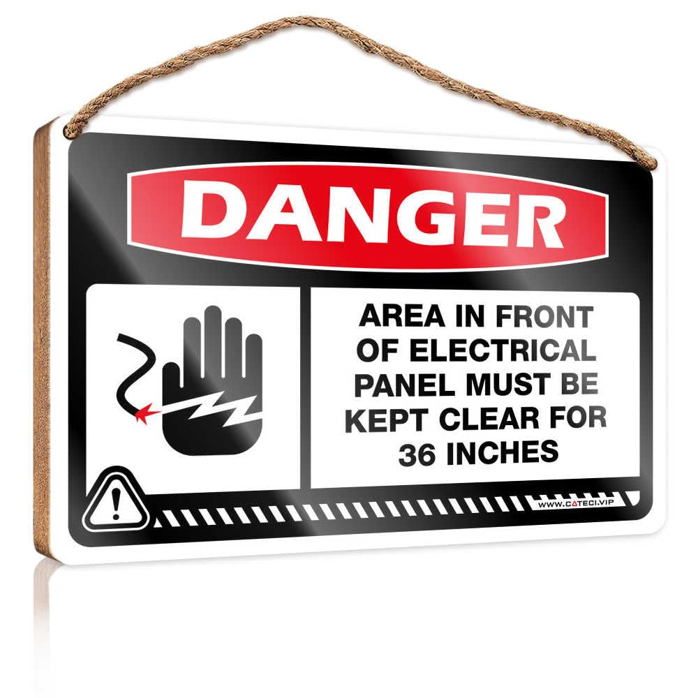HMQW Hanging Decor Sign Danger Electrical Panel Keep Clear Wooden Sign Bathroom Wood Sign Welcome Sign For Front Door(15X28CM)
