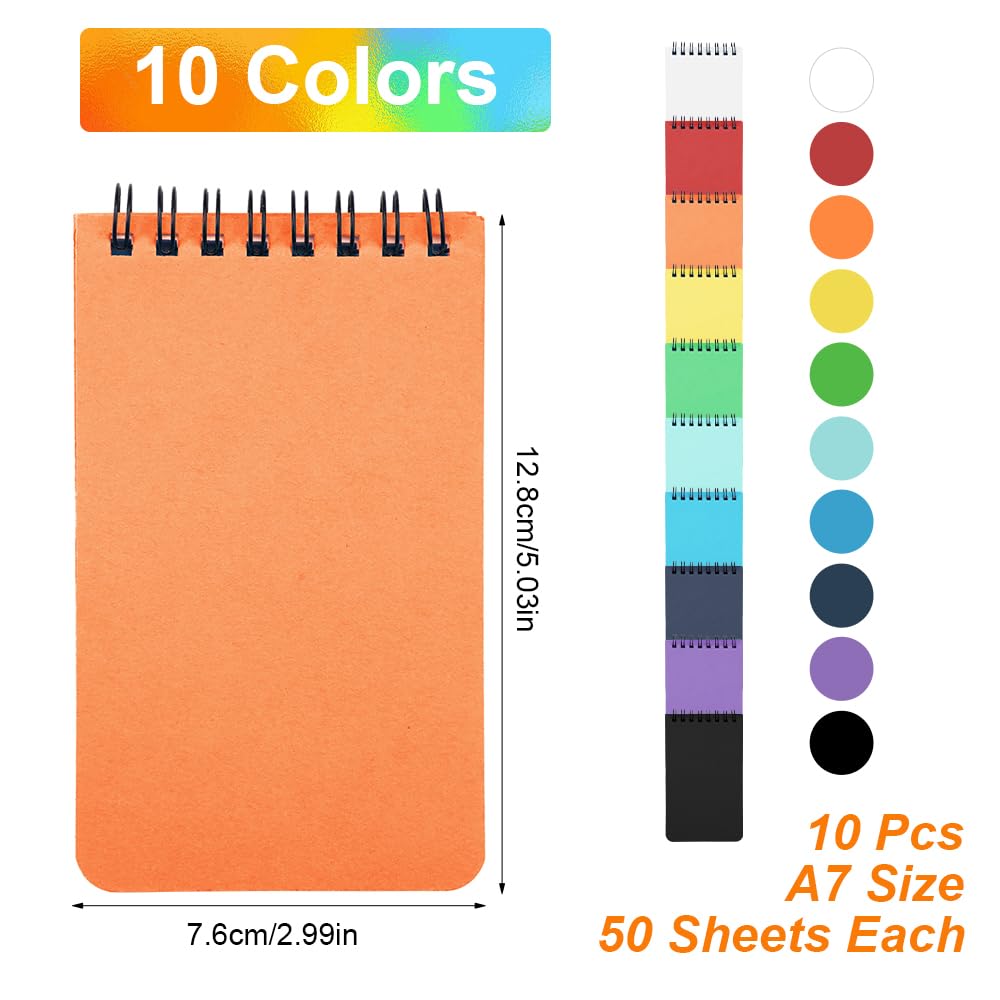 Taccuino A7 50 Fogli 10 Colori Blocco Note Spirale Foderato Tascabile per Scuola Ufficio