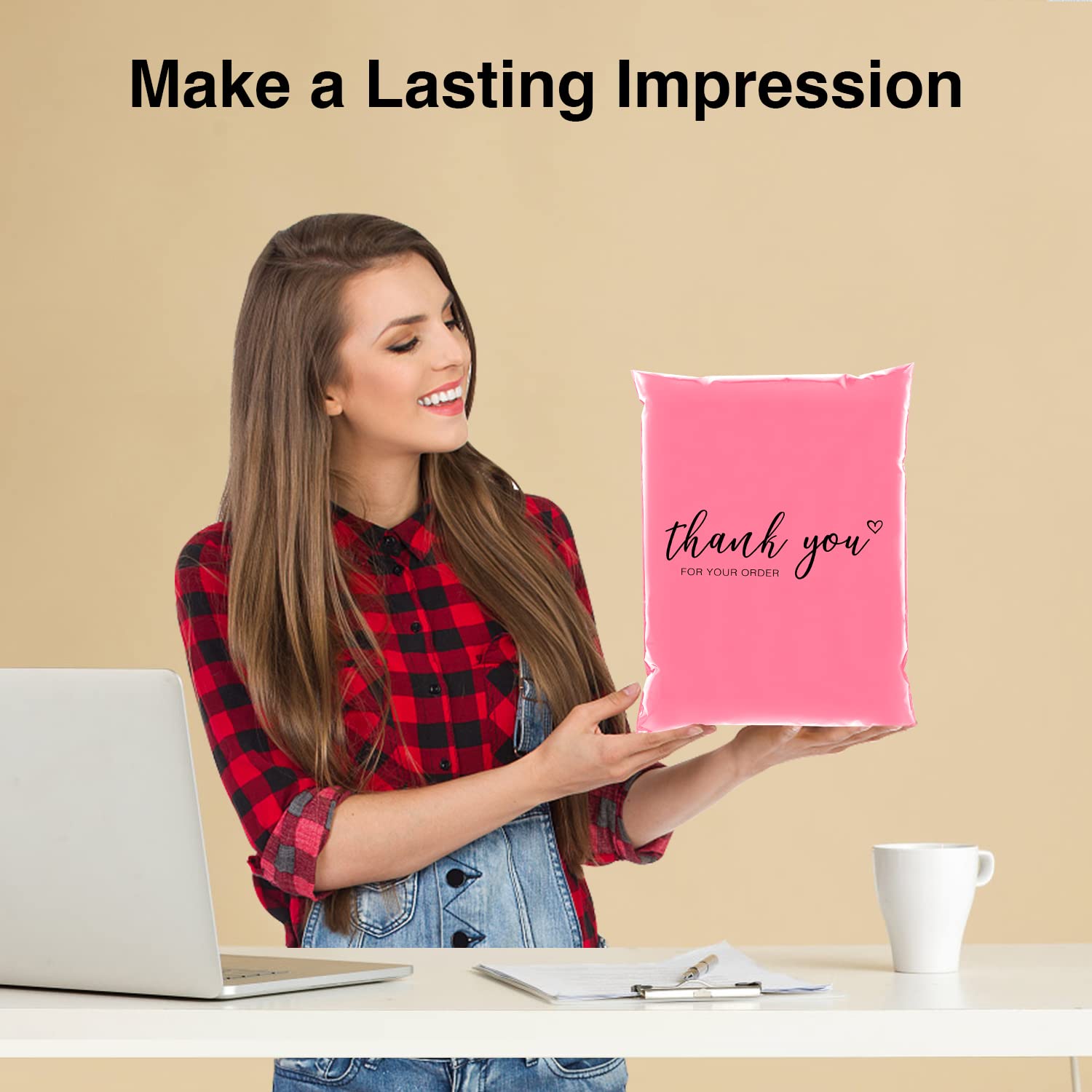 JinRuiKJ Thank You Poly Mailer 48 x 61 cm 50 pezzi, sacchetti di spedizione rosa con autoadesivo, impermeabili e antistrappo, sacchetti di imballaggio chic per piccole imprese, sfusi