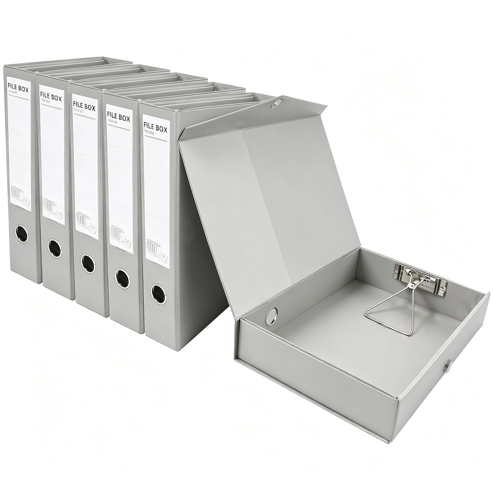 HUA JIE A4 Aufbewahrungsboxen aus Kunststoff, Archivhüllen mit Clip, PVC-Aktenordner, Organizer, Dokumentenaufbewahrung, Aktenbox für Büro, 32,5 x 6,5 x 24 cm, Grau (6 Stück)