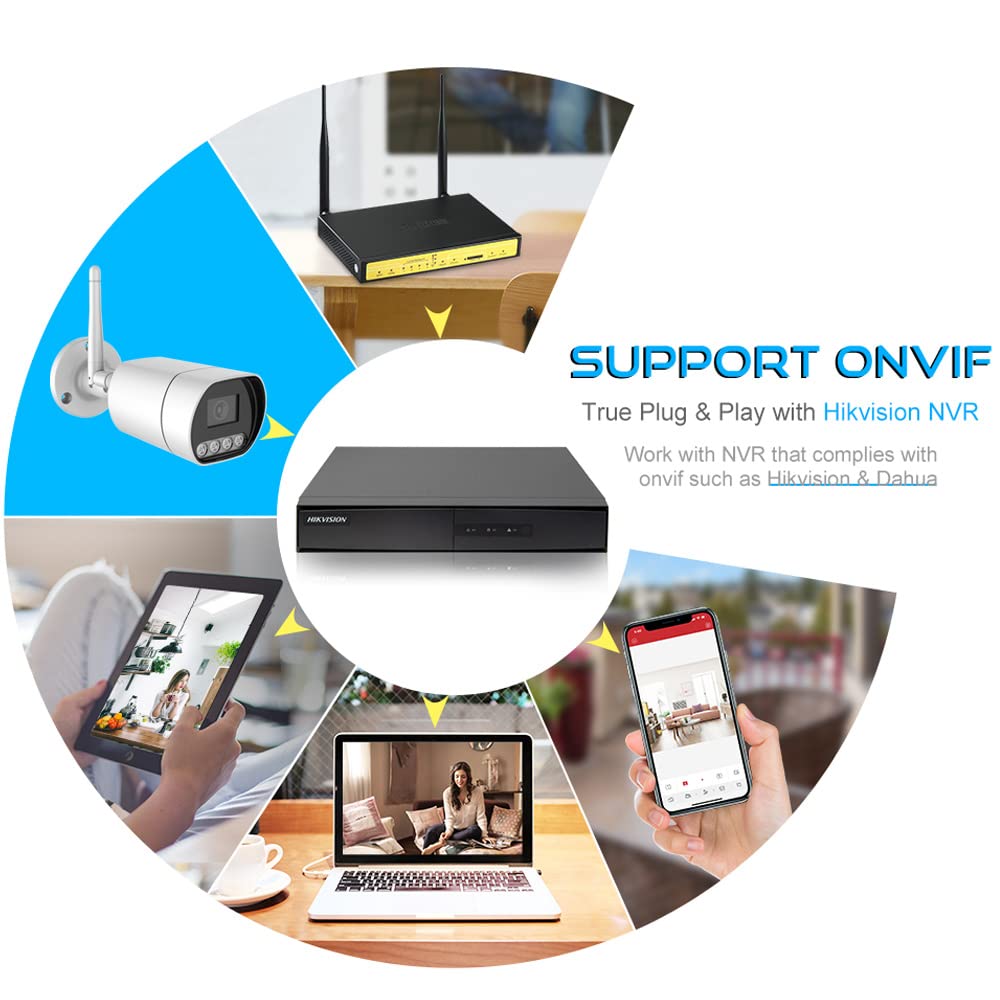 EXVIST 3MP Dual Light Bullet RTMP Kamera, HD 3MP kabellose IP-Kamera, kompatibel mit Hikvision, 2,8 mm, integriertes Audio, IP66, RTMP zu YouTube, Facebook usw.