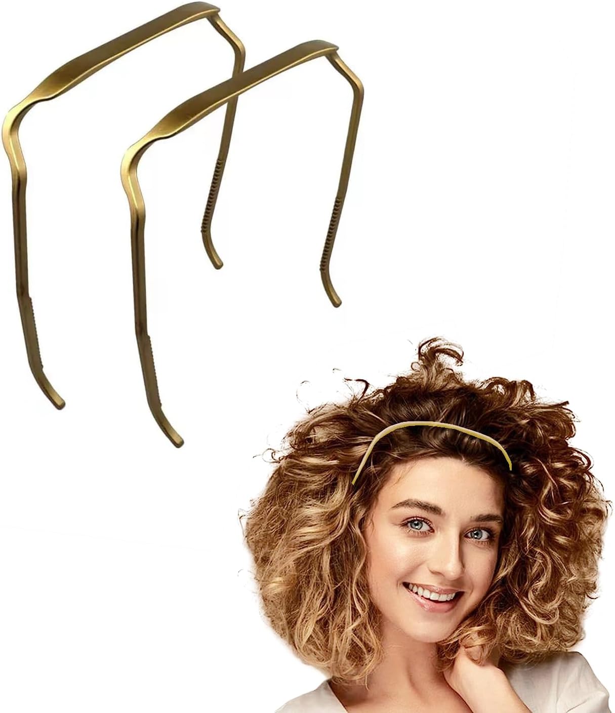 2PCS Headband for Thick Curly Hair,Thick Hair Medium Headbands for Women'Hair Invisible Hair Hoop,Square Headband like Sunglasses,Curly Thick Hair Large Headband, Hairstyle Fixing Tool for Curly Hair (Gold)