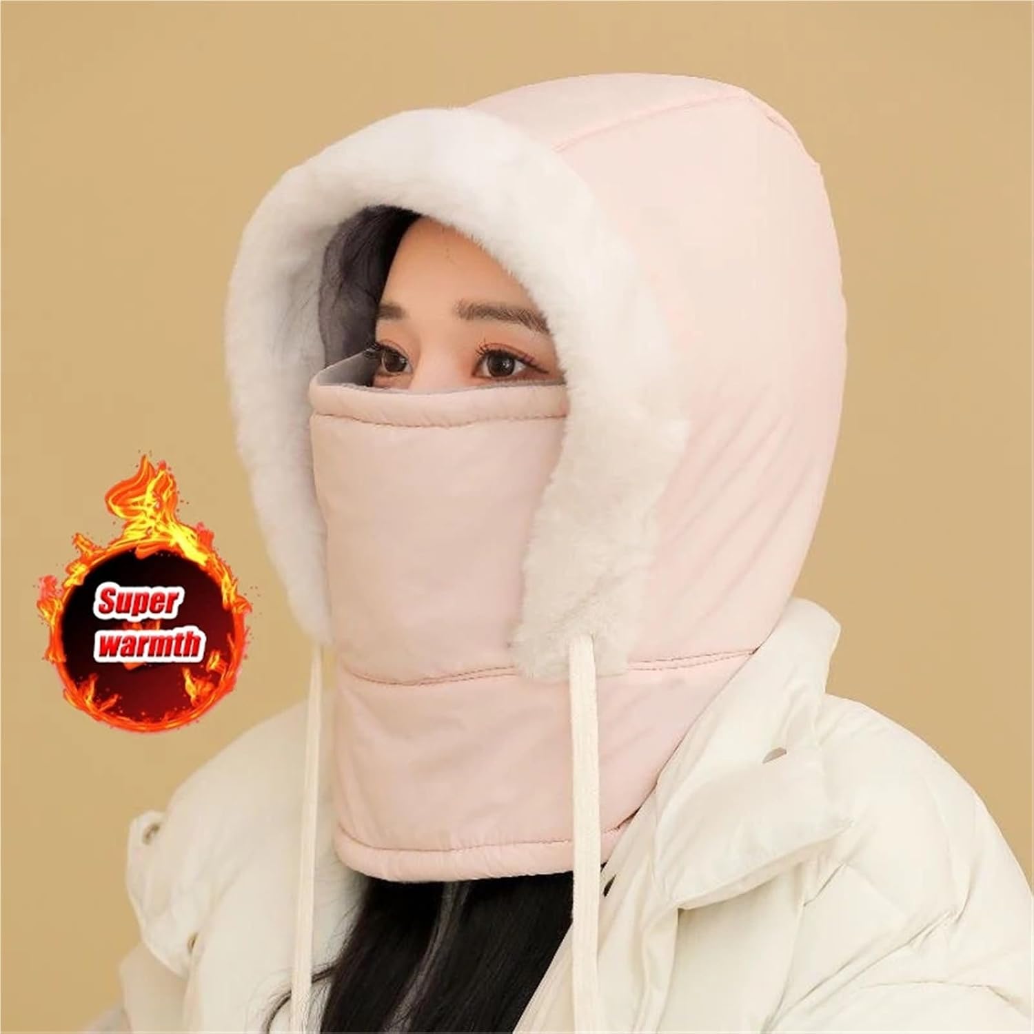 Cold Weather Thermal Balaclava Scarf Winter Windproof Hood Hat Plush Neck Warmer Ski Face Mask for Outdoor Activities(Khaki,3pc)
