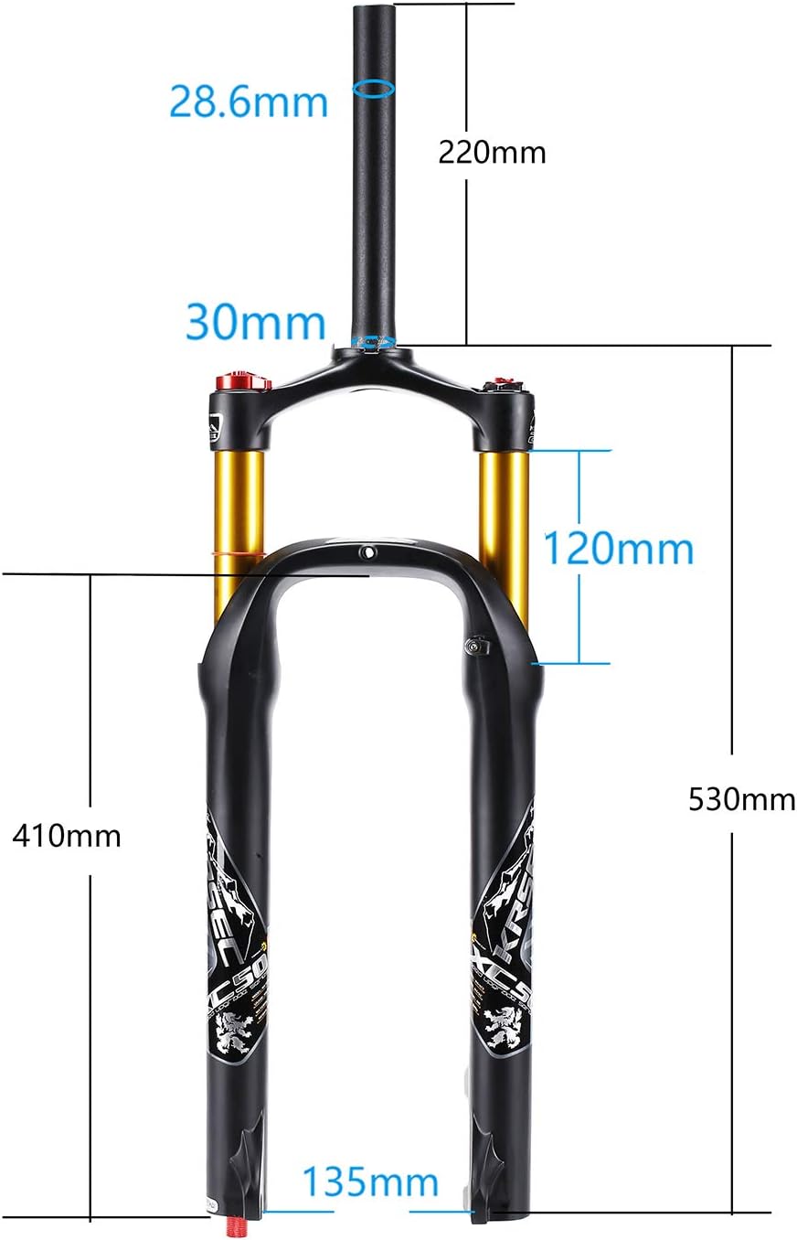 BUCKLOS 26 inch MTB Air Fork Snow Fat Mountain Bike Fork Travel 120mm, Rebound Adjustment Bicycle Front Forks for 4.0" Tire Disc Brake, fit Mountain/Snow/Beach Bikes