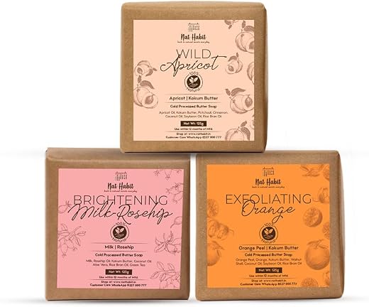 Nat Habit Orange, Milk Rosehip &amp; Apricot Soap Combo for Women &amp; Men, with Vit C for Body Acne, Pimple &amp; Oil Control | Impr...