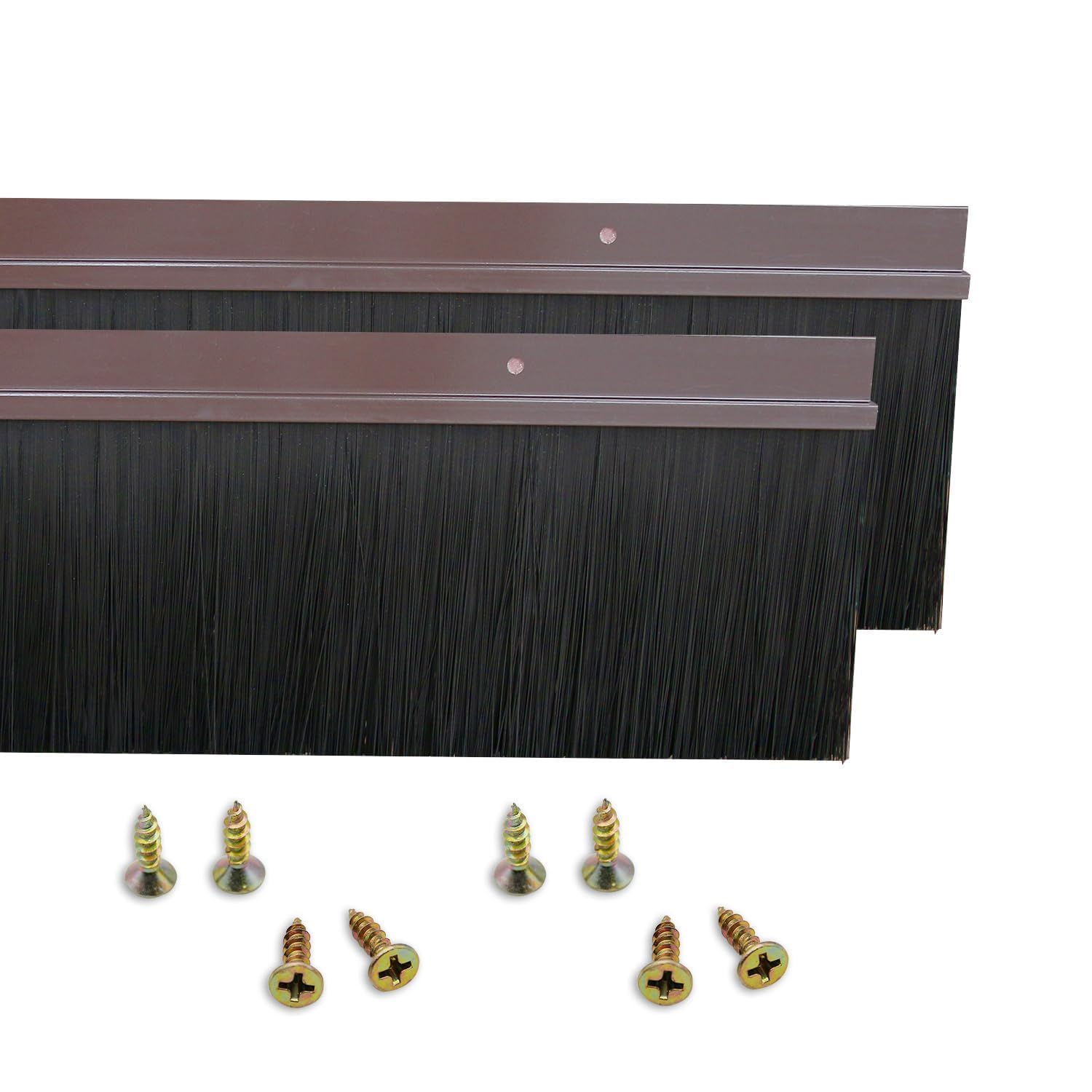 2 Pack Door Bottom Sweep - 1000mm x 80mm - H-Shape Brown Aluminum Alloy Holder Door Sweep for Bottom of Door with Nylon Brush