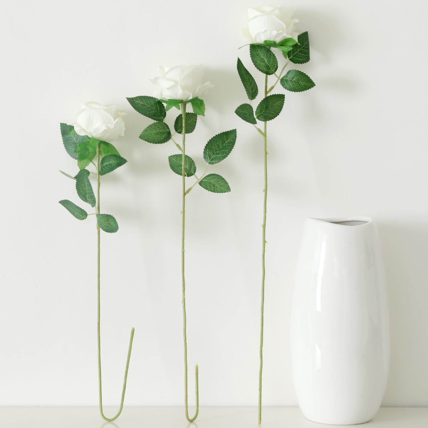 15Pcs Pearl White Roses Artificial Flowers Fake Roses Long Stem Velet Rose Silk Flowers for Home Wedding Decoration (Pearl Roses,White) - Image 9