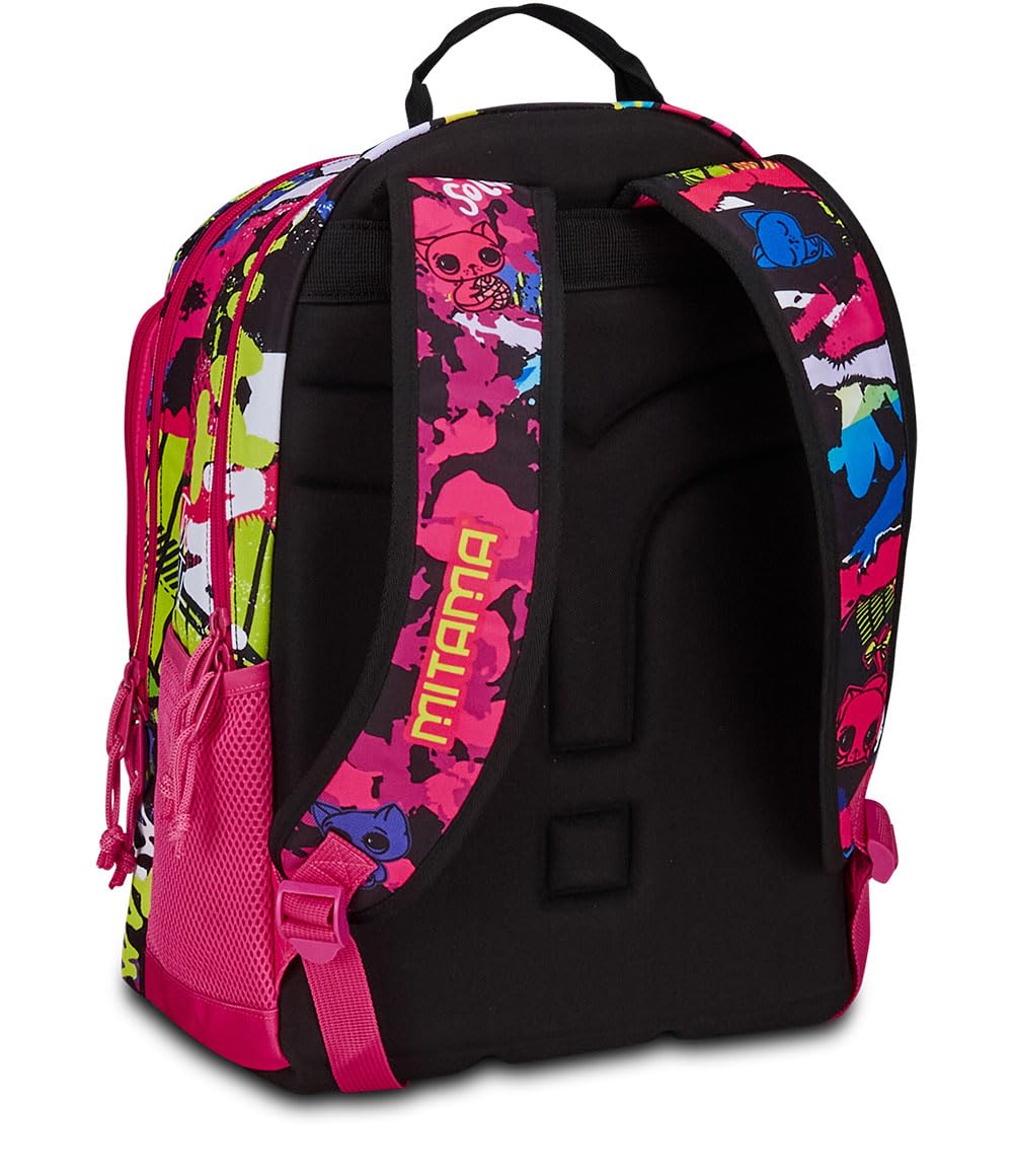 Mitama Zaino Triplo Scomparto Too Cute con Tasca frontale, Rosa e Nero, Scuola Elementare e Tempo Libero, Bambina Ragazza