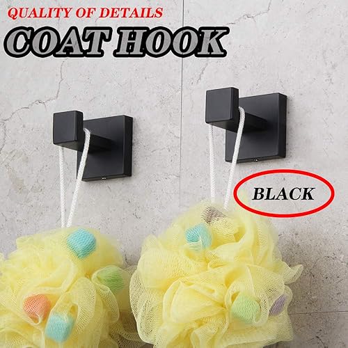 Miniatura 2 de GERZWY Gancho para ropa de baño, color negro mate, SUS 304, de acero inoxidable, para toallabata, para baño, estilo moderno, montado en la pared,