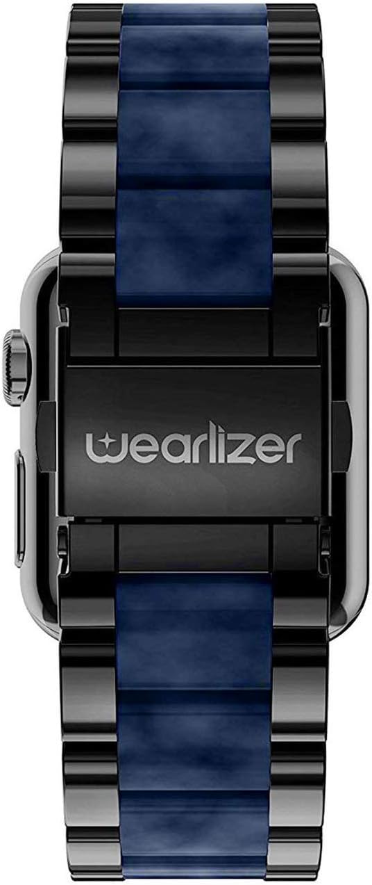 Black Friday - 80% OFF Wearlizer Black Blue Bands Compatible with Apple Watch Straps 42mm 44mm for iWatch SE Mens Womens Wristband Lightweight Stainless Steel Edge with Central Resin Replacement Bracelet Series 6 5 4 3 2 1