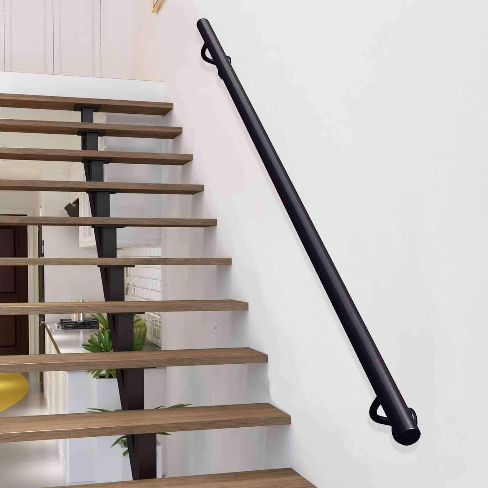Main courante murale pour escalier intérieur de loft et décoration moderne noire 3m