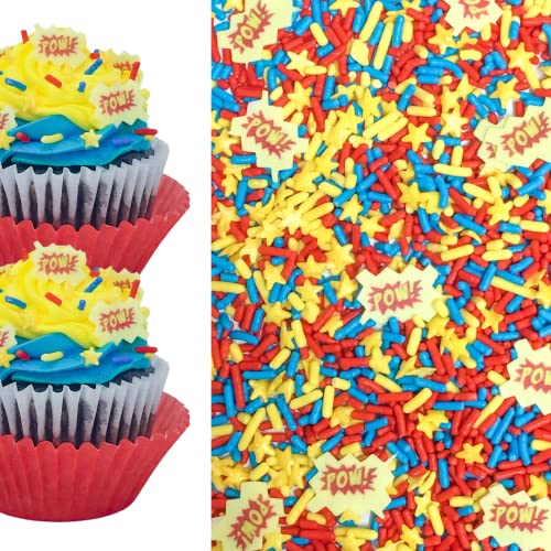 Super Hero Blue Red Yellow Power Confetti Sprinkles Cake Cookie Cupcake IceCream Donut Decoration Quins - 4oz Jar