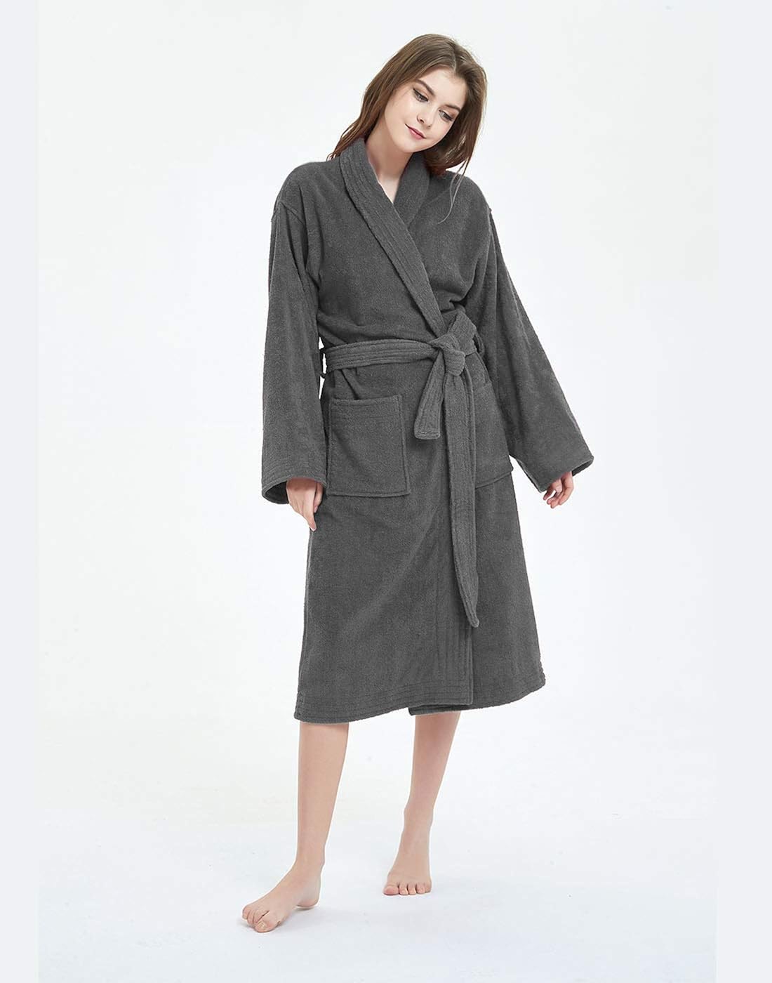 MARQUESS 100% Cotton Terry Hotel Bath Robe, Both Men and Women,Thick & Warm Home Bathrobe with Large Shawl Collar, One Size Fits All (Charcoal) at  Men’s Clothing store