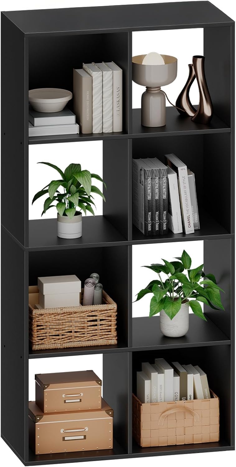Sweetcrispy 8 Cube Storage Organizer - Open Cube Bookshelf with 4 Removable Back Panels, Display Storage Bookcase for Living Room, Bedroom, Entrance Hall, Home Office，47.7" L×11.6" W×24" H, Black