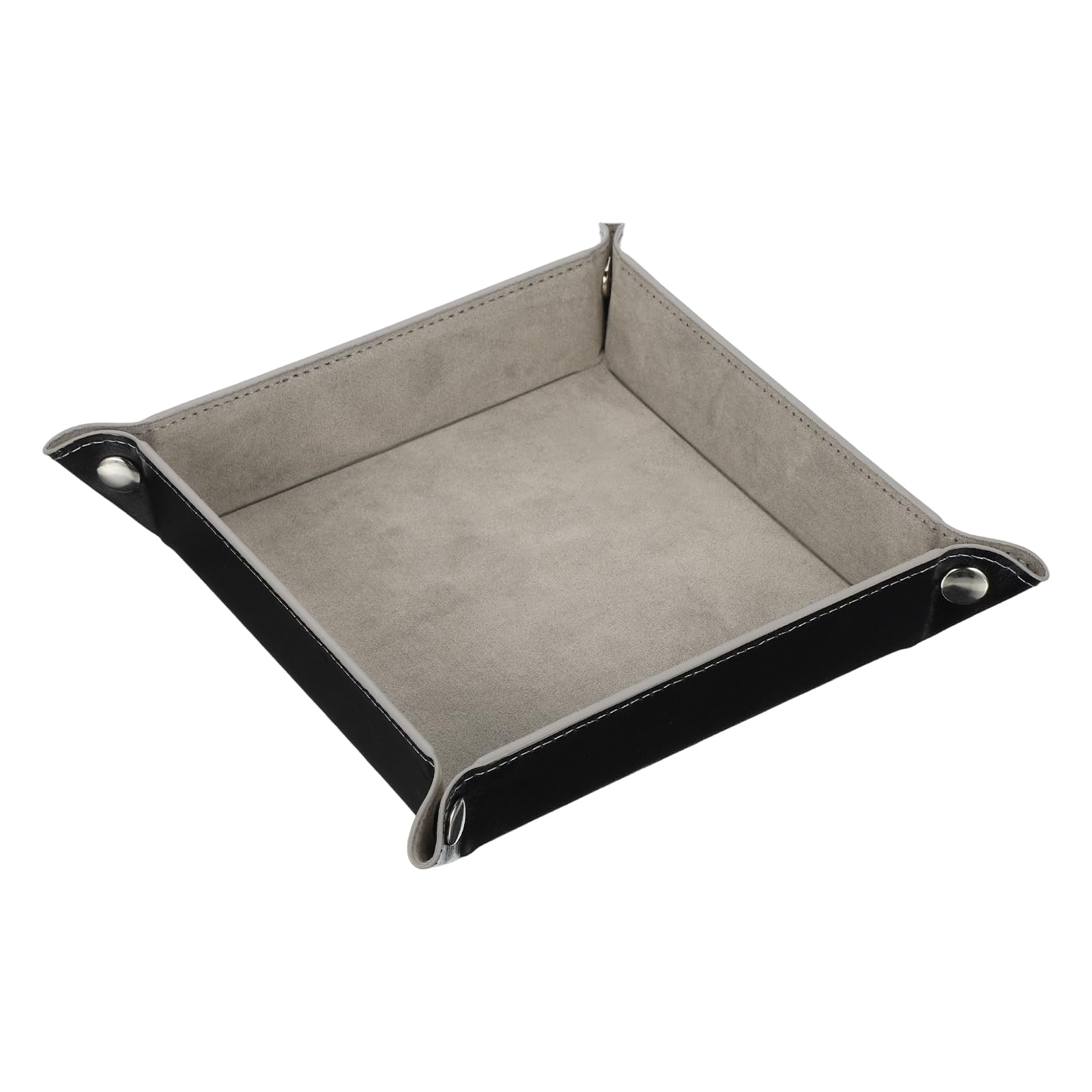 sourcing map PU Leather Valet Tray Catch All Bowl Lint Square Jewelry Tray for Key, Wallet, Watch, Coin (Gray)