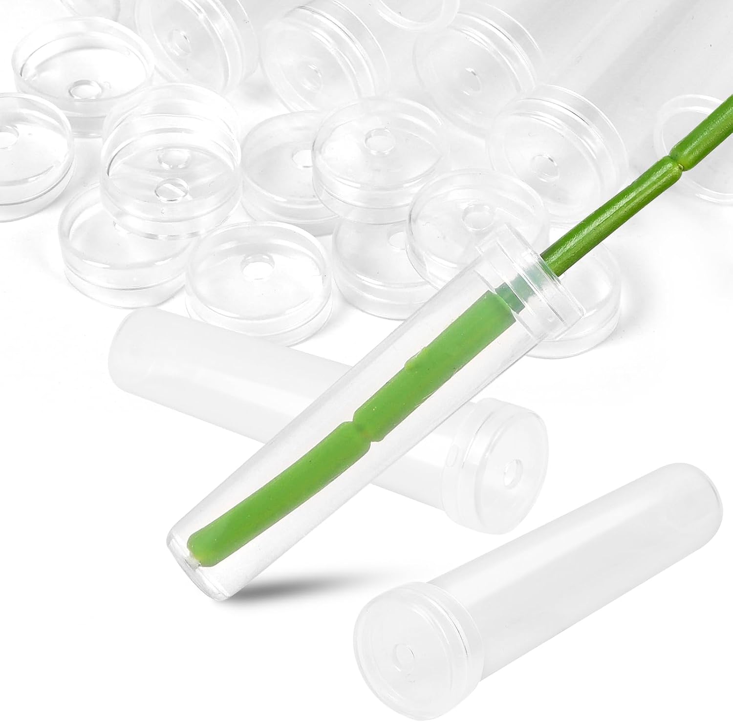 DIYASY 30 Pcs Floral Water Tubes with Caps, Clear Single Plastic Flower Tube Vials for Single Stem Bouquet Roses Buds Making Florist Supplies Propagation Wedding Floral Arrangement