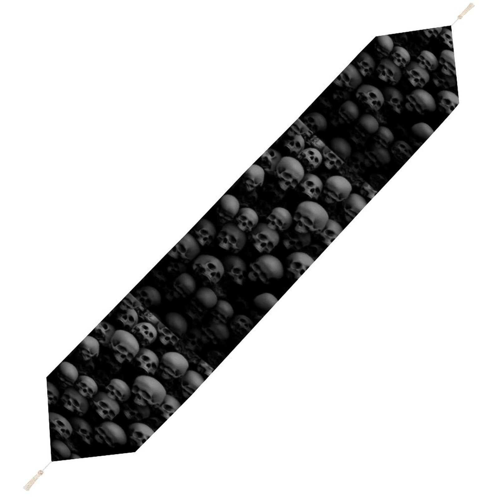 JZemdybill 229*33cm Table Runner with Tassel, Black Skull Head Table Runner, Table Decoration for Kitchen, Party, Restaurant