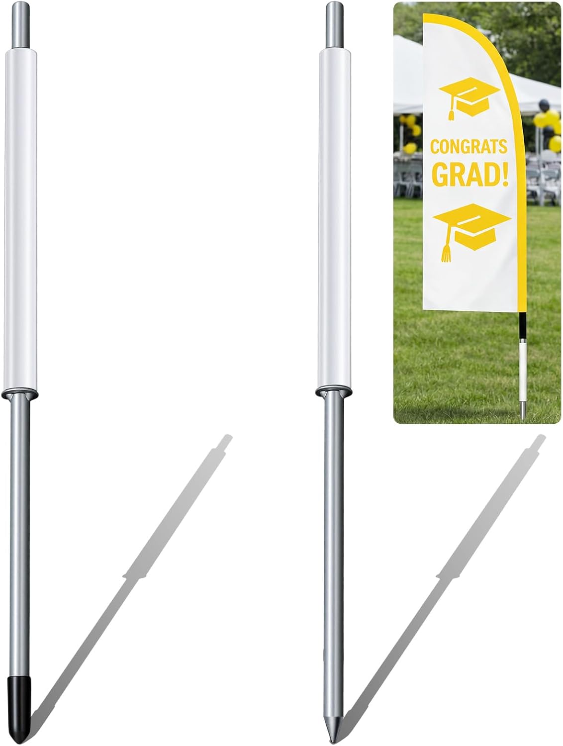 Hahafelt 2 Pcs 22.7in Feather Flag Stake, Ground Spike Stake, Heavy Duty Spinners Holder, Feather Flag Stand, for Garden Lawn Base (fit Flagpoles with an Inner Diameter of 0.65 or 1 Inch)