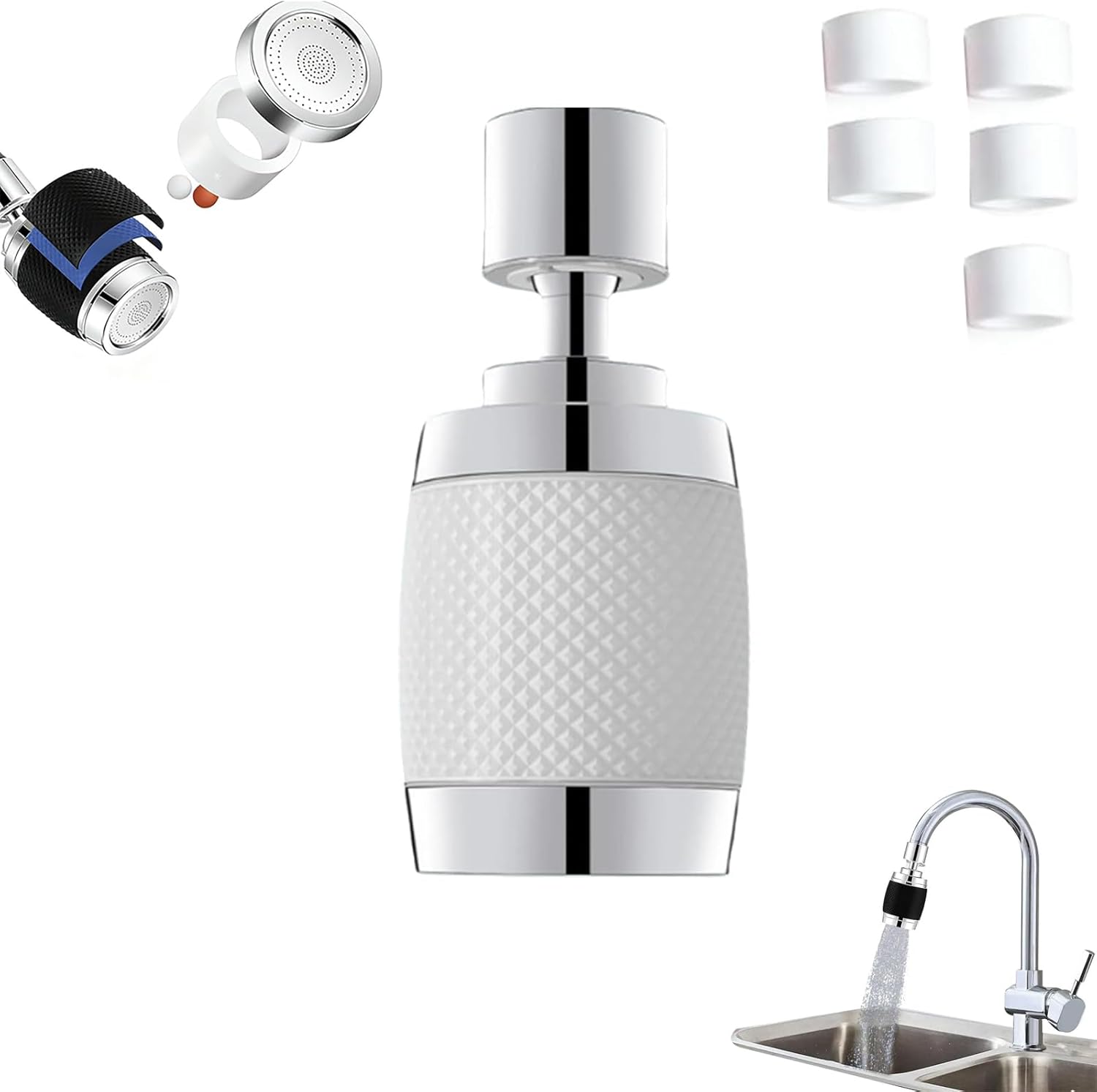 Splash Proof Booster Swivel Kitchen Filter tap, Universal 360° Swivel Kitchen Faucet, Adapter Included, 3 Water Flow Modes, Easy Installation (Black)