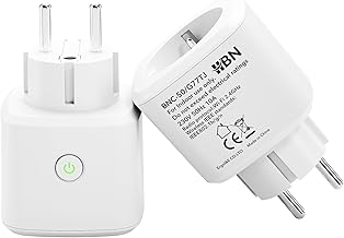 HBN Smart WLAN Socket with Consumption Measurement, Set of 2 Smart Home WiFi Socket with App Intelligent Switching Socket, 10 A, Compatible with Alexa & Google Home