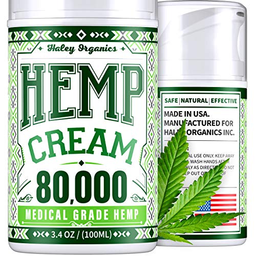 Pain Relief Cream with Hemp Oil - 80,000 Extract - Arthritis, Back, Sciatica, Neck, Knee, Neuropathy Pain Relief - Safe to use with Arthritis Gloves, Back Massager, Knee Brace - USA Hemp Cream 3.4oz