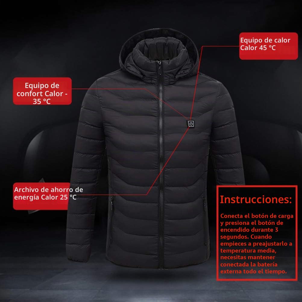 Yumira Chaqueta calefactada para mujeres y hombres, con calefacción eléctrica USB con capucha, abrigo térmico de invierno con 8 zonas de calefacción, temperatura de tres velocidades