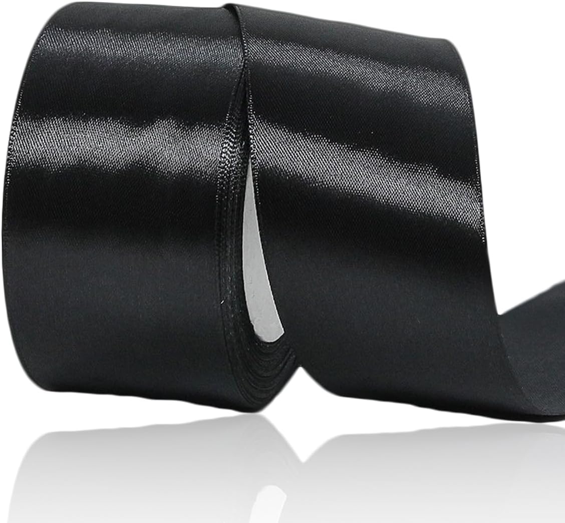 Satin Ribbon Black 50 mm Wide 23 Metres Gift Ribbon Black Satin Ribbons Fabric Ribbon for Gift Wrapping Christmas Crafts Birthday and Wedding Decoration