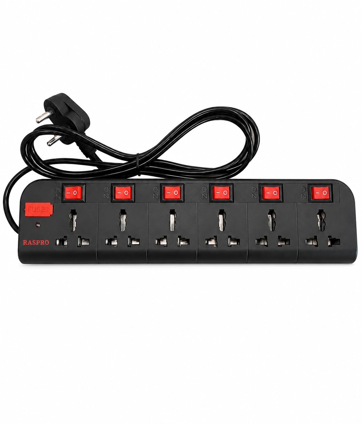 6 Socket Extension Board with Individual Switches, Black with 2 Yards Wire | Universal Sockets, Built-in Safety Fuse, Overload Protection, Heavy Duty Plug, Home & Office Use-image-34