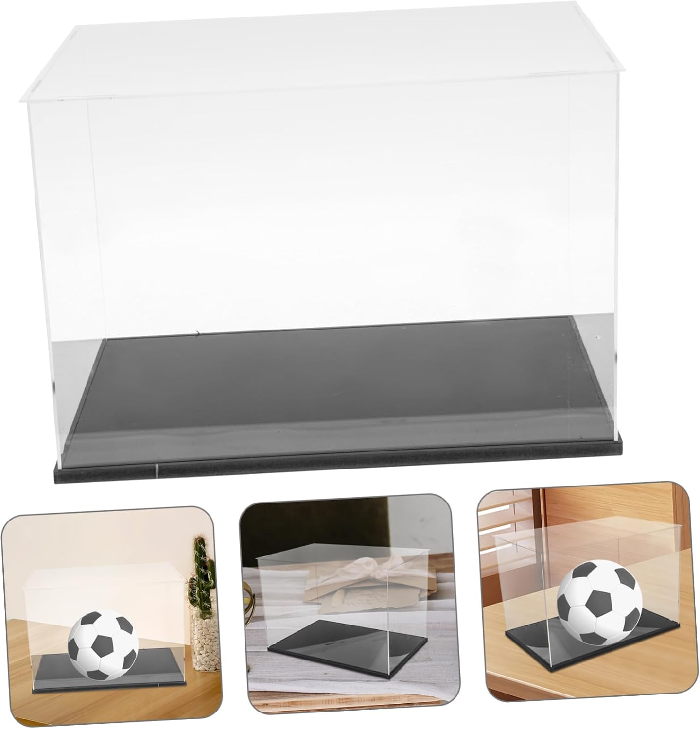 Acrylic Football Display Case Base Assembled Soccer Ball Holder for Boys and Girls Multi-Purpose Storage Box for Sports Memorabilia