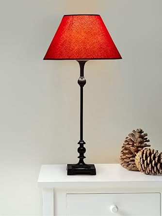 Kapoor E Illuminations Store Metal Standing Table Light with Cotton Maroon Shade (Maroon, 60 Watt)