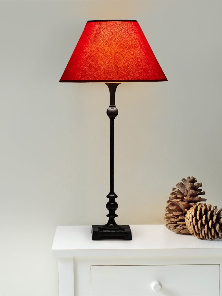 KAPOOR LAMP SHADES Jantine Black & Red Finish Metal Table Lamp with Maroon Shade | Modern Designer Bedside & Living Room Decorative Table Light (Bulb Included)