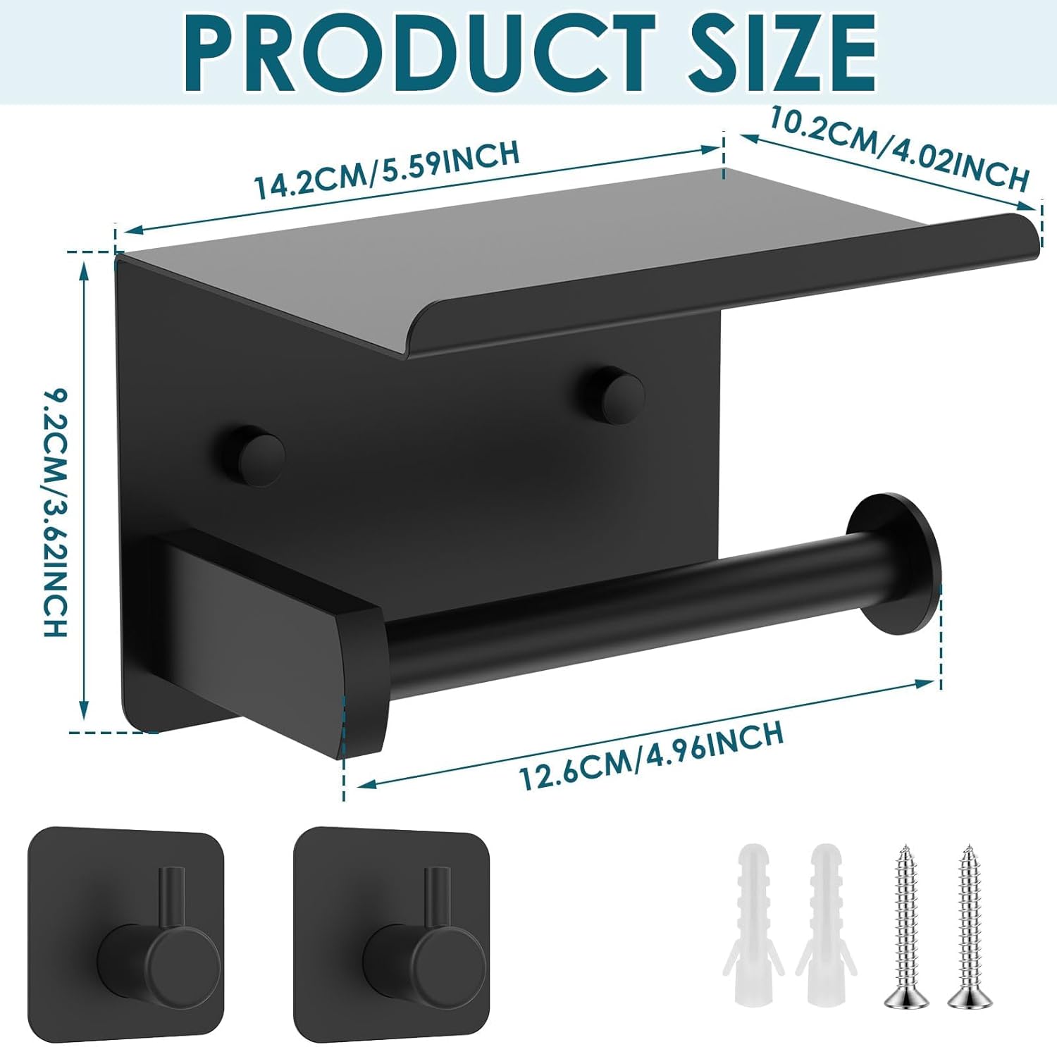 Wall - Mounted Toilet Paper Holder with Shelf, Practical Bathroom Accessory for RV, Camper & Home,Black