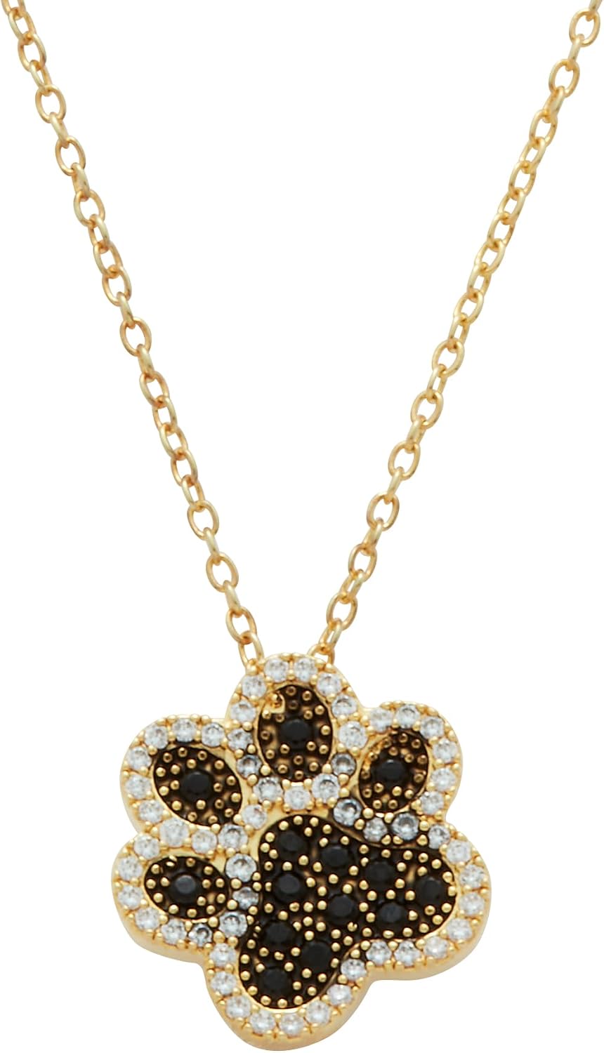 Palm Beach Jewelry .97 TCW Round Black Cubic Zirconia 14k Gold-Plated Paw Print Necklace 18-inch