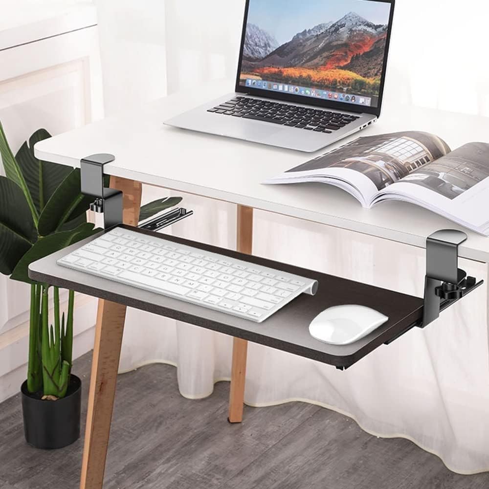 Amazon.co.jp BREWIX デスク下キーボードトレイ、Cクランプ付き調節可能なキーボードトレイ、引き出し式キーボードスタンド