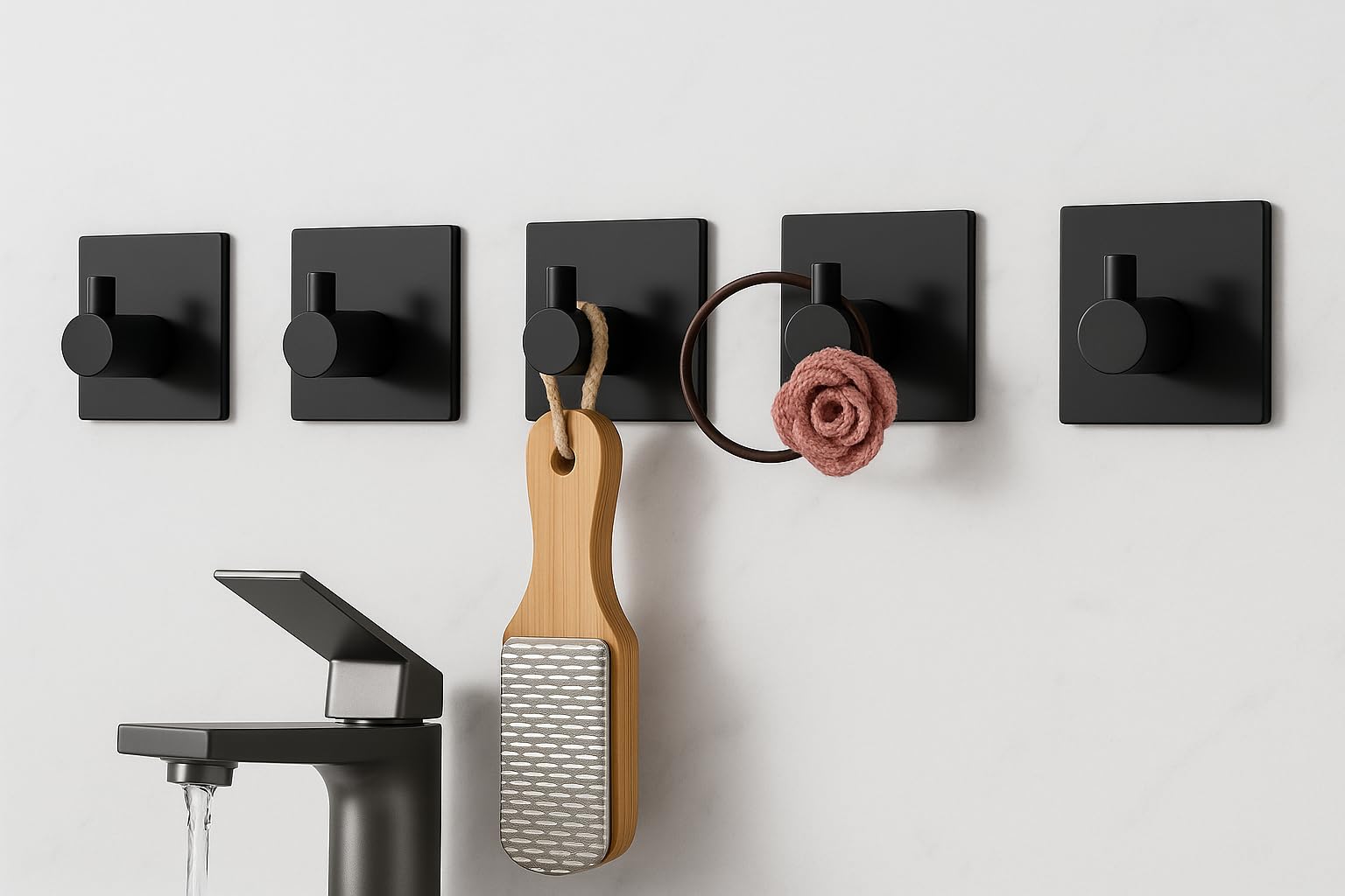 JIALTO 5 PCS Stainless Steel Heavy Duty Adhesive Square Design Wall Hanging Sticking Hooks for Wall Used for Bathroom Toilet and Multipurpose Work (Square Black)