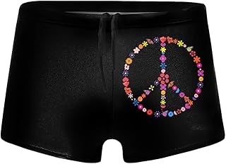 [VWELOG] 水着 メンズ ウッドストック 花 蝶 ピースサイン 男性 競泳用 水泳パンツ 海水パンツ サーフパンツ ショーツ ボクサーパンツ 下着 オシャレ 抗菌防臭加工 通気速乾 ダイビング サーフィン ウォータースポーツに最適