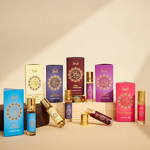 Miniatura 6 de Dukhni Yemeni Attar Oil Set de aceites de perfume árabe, 6 aromas surtidos x 0.3 fl oz, mini rollones, aceite de fragancia de Oud árabe, auténtico,