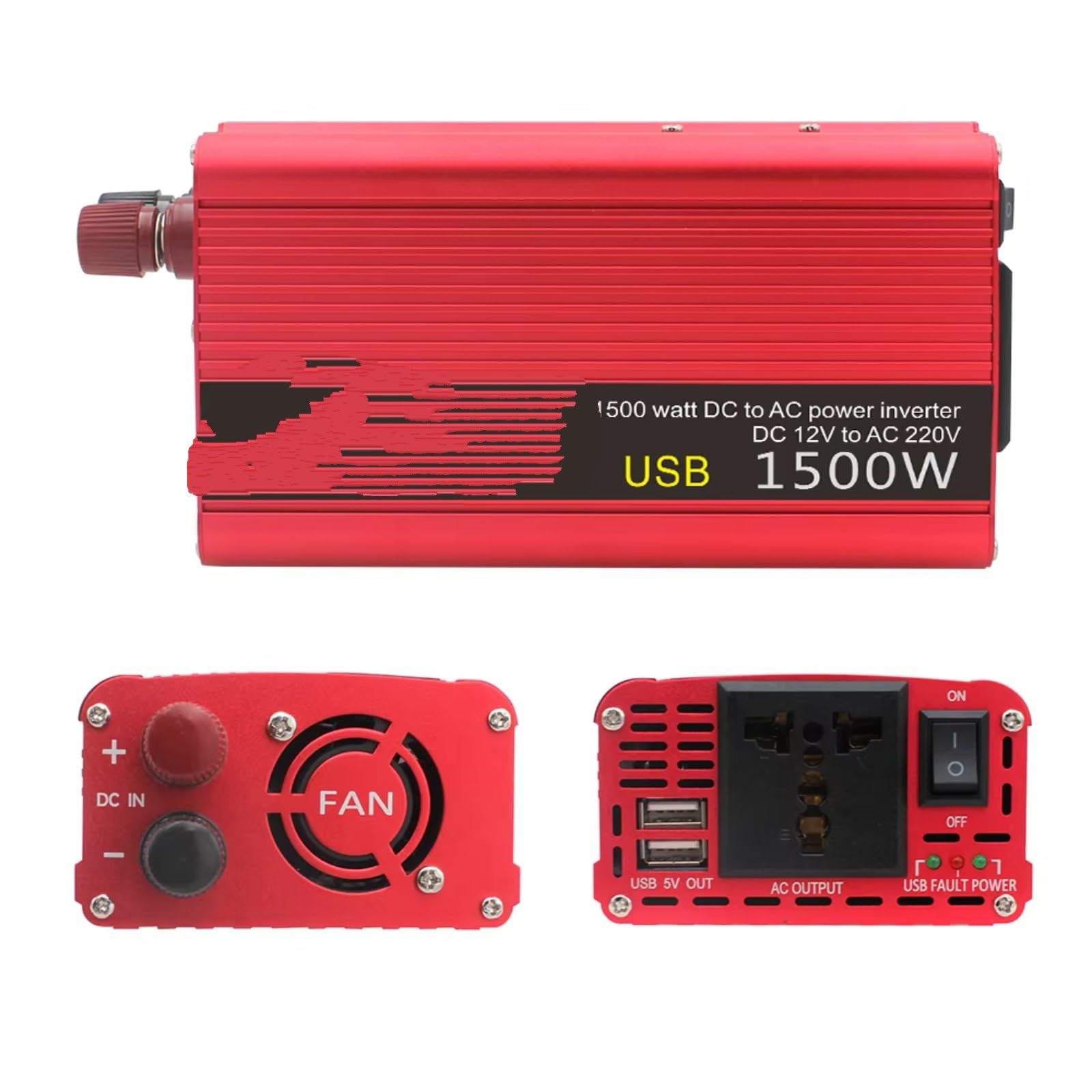 Convertisseur Pur Sinus Convertisseur Puissance Portable Voiture 1500 W/2000 W 12 V CC vers 220 V CA Adaptateur Prise Universelle Accessoires Automobiles Voiture Onduleur(1500W EU Black)