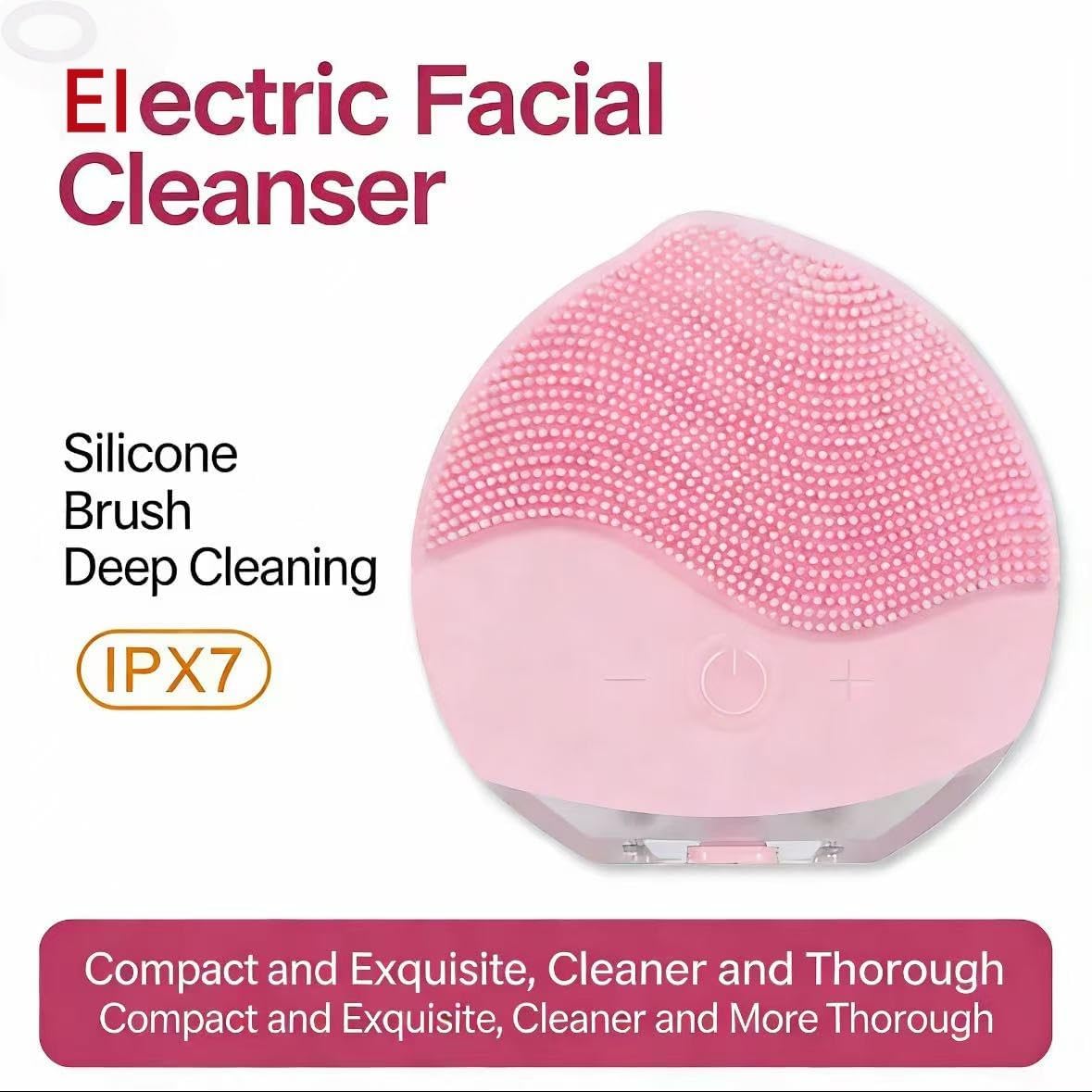 Facial Cleansing Brush | Anti Aging Face Massager | Enhances Absorption of Facial Skin Care Products | for Clean & Healthy Face Care | Simple & Easy | Waterproof (Pink)