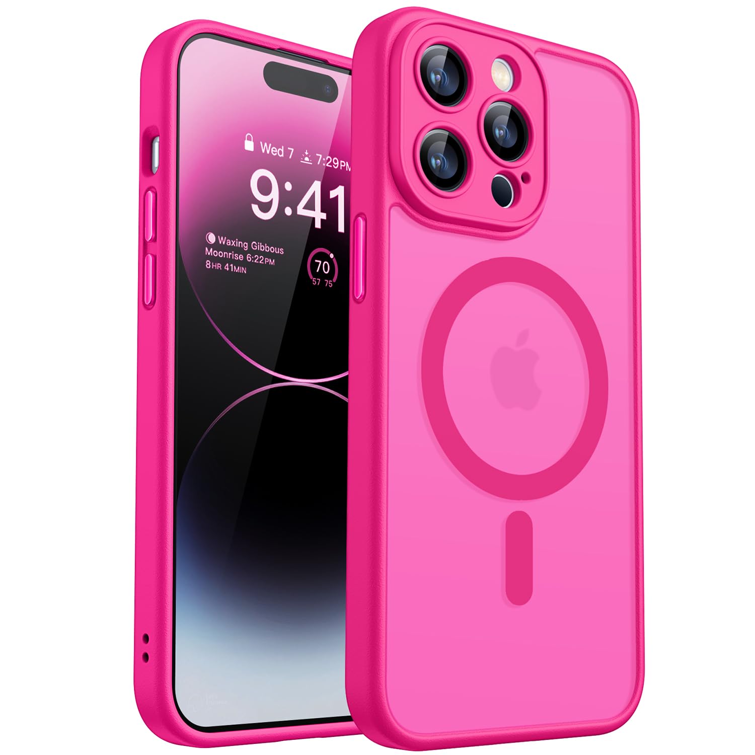 CANSHN Cover Magnetica per iPhone 14 Pro(6,1 Pollici), Compatibile con MagSafe, [Protezione Completa Della Fotocamera], Custodia Traslucida Opaca Protettiva Sottile Antiurto,Rosa Calda