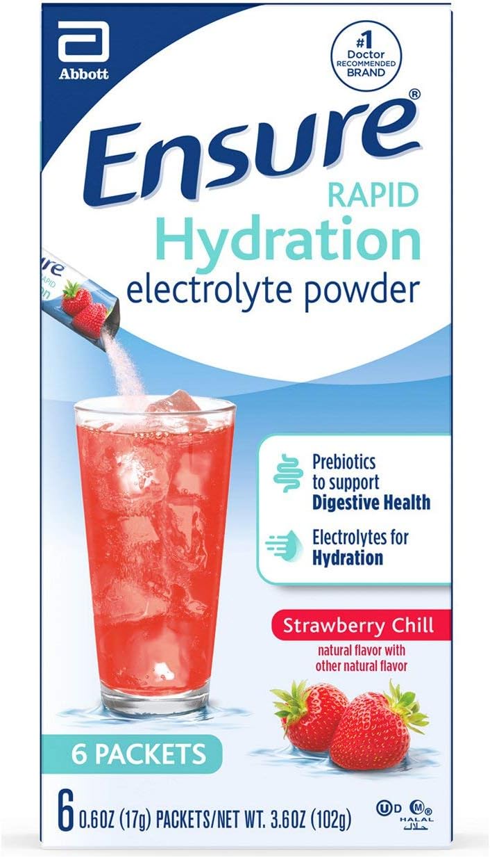 Ensure Rapid Hydration Prebiotics to Support Digestive Health, Strawberry Chill, Electrolyte Drink Powder Packets, 0.6 Oz, 6 Count