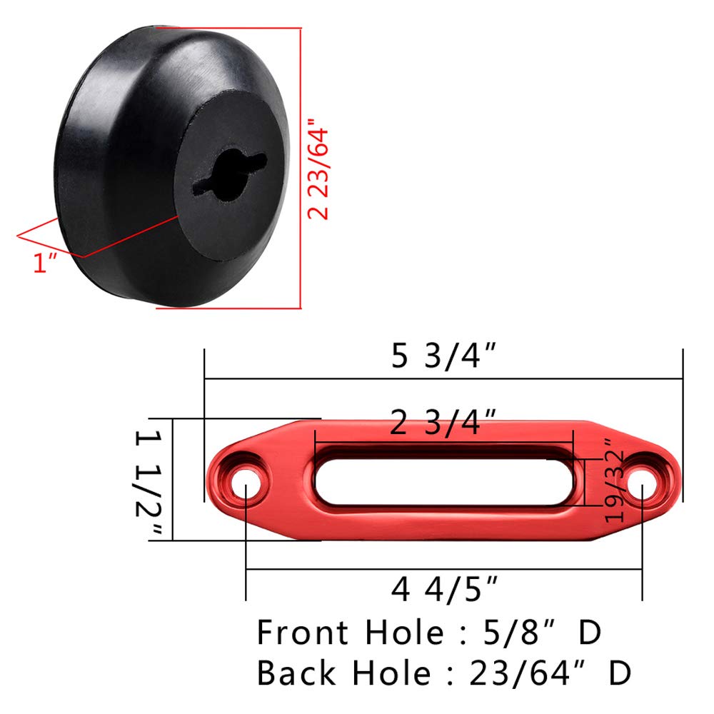 Astra Depot Red 4 4/5 inch (Ount Bolt Hawse Fairlead 3000lbs-4000lbs and Black Rubber Stopper for ATV UTV Winch Rope 3/16