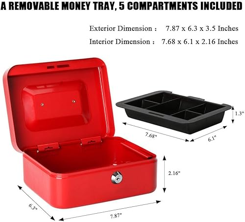 Vista 108 de Jssmst - Caja de dinero pequeña con bandeja, caja con bloqueo, Negro L