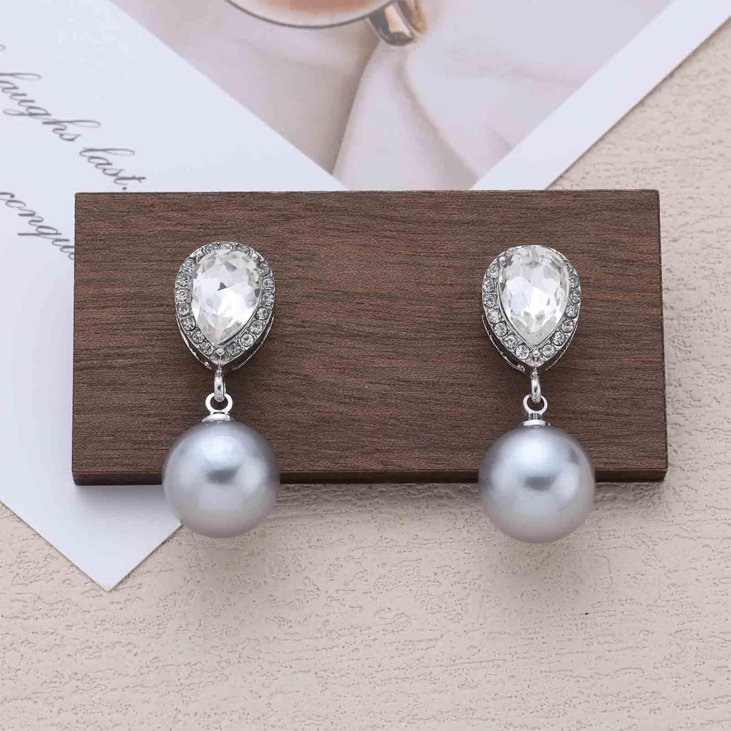 Boho Crystal Pearl Dangle Earring White Pearls Earring Silver Cz Teardrop Earrings Gemstone Waterdrop Earring Wedding Prom Jewelry for Women - Image 4