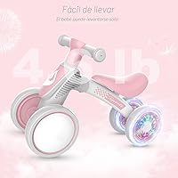 Vista 5 de Bicicleta de equilibrio para bebés con iluminación colorida para niñas de 1 año, bicicleta de equilibrio para niños pequeños de 10 a 36 meses, sin