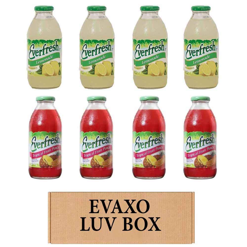 EvaxoLUV BOX - Variety Everfresh Juice 16 oz. Pack of 8, Lemon, Tropical Fruit Punch